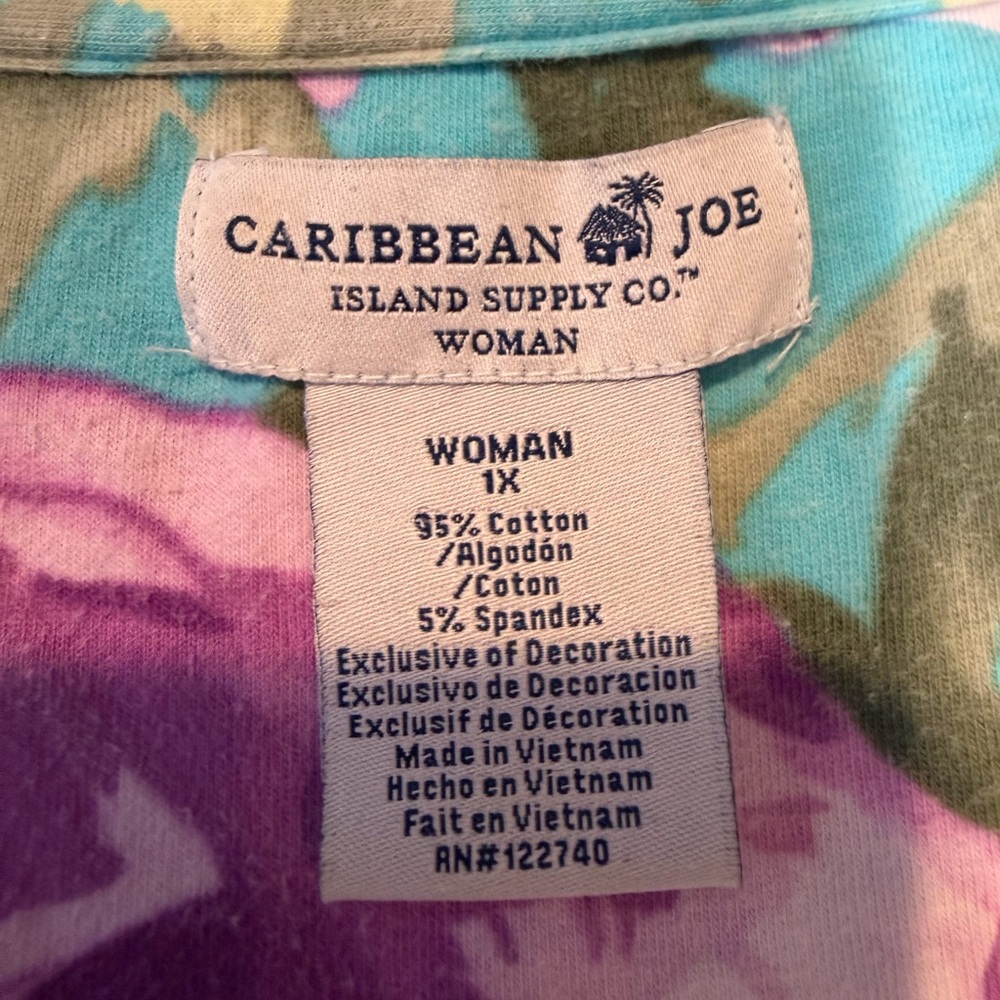 Caribbean Joe Floral Sleeveless Dress Blue Embroidered Neckline Accents Size 1X - Picture 7 of 7